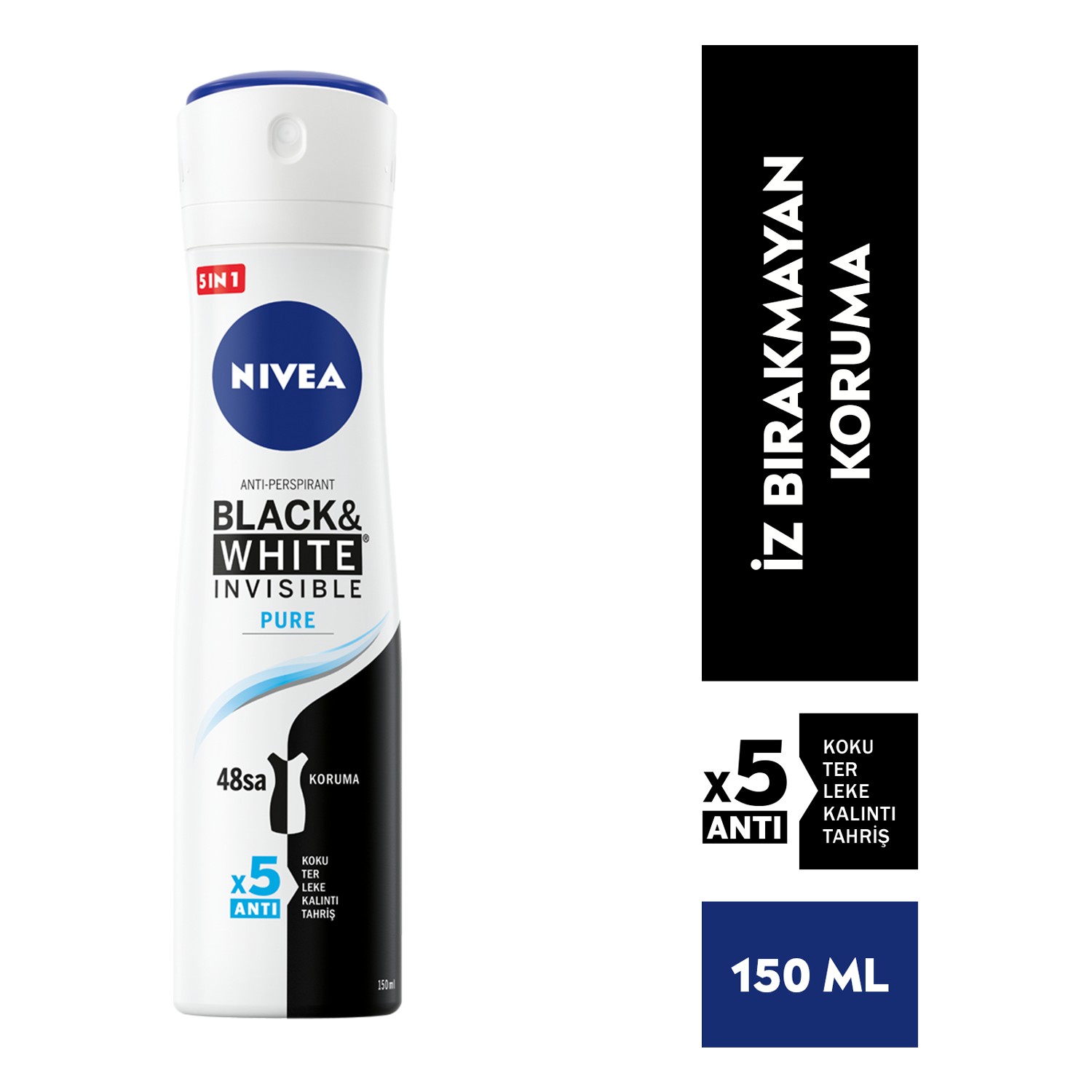 NIVEA DEO SPR 150 ML INV BLACK&WHITE PURE KADIN